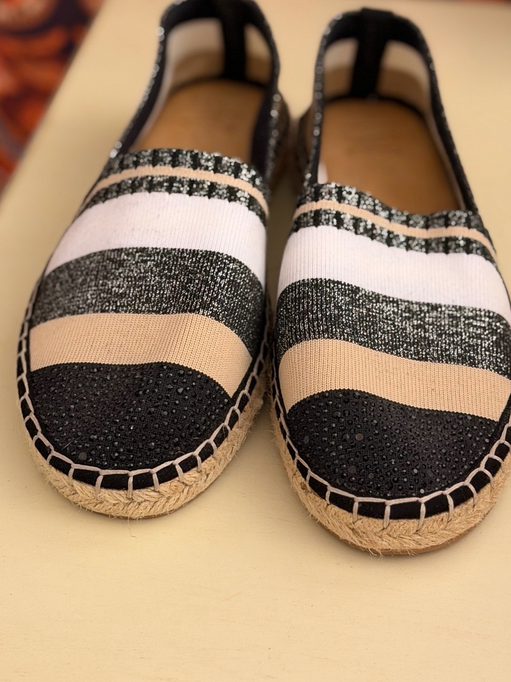 INC Espadrille flats Size 8, white,black,cream stripes, EUC, were$90 NOW $24 - Picture 2 of 16